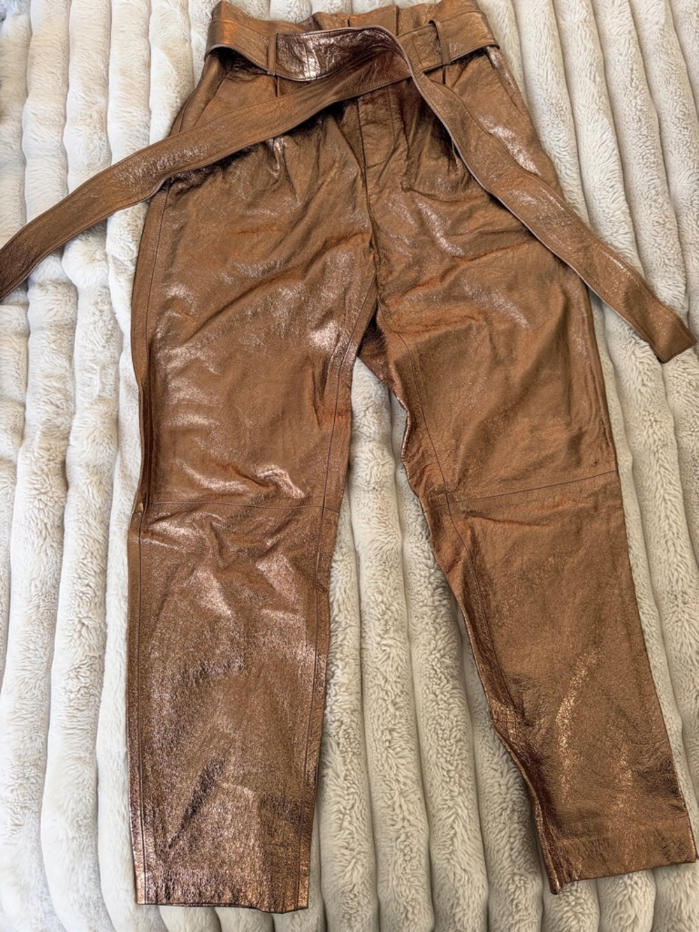 alice + olivia Copper Metallic leather High-Waist Paperbag Pants